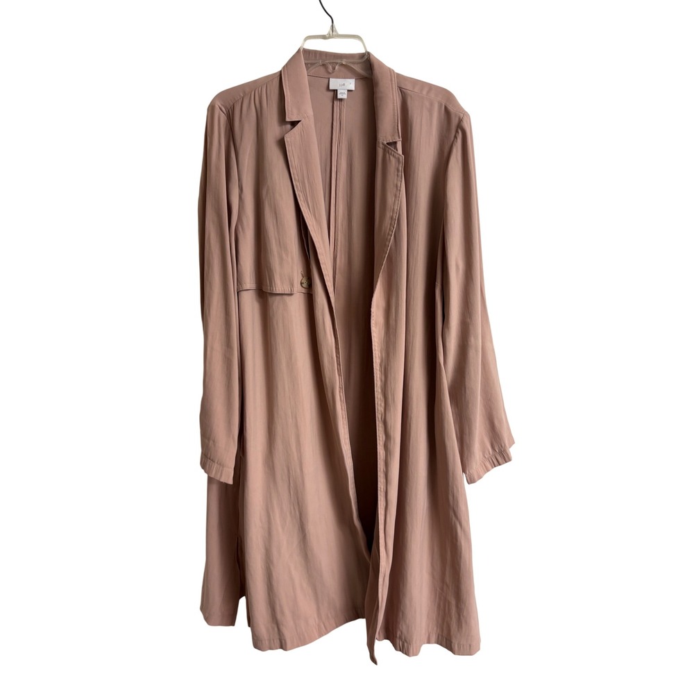 J. Jill Pure Jill Dusty Rose Taupe Blush Tencel Duster Jacket XL Roll Tab Sleeve